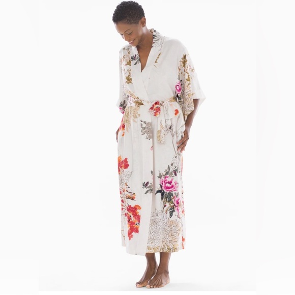 Natori Other - Natori Charmeuse Floral Print Kimono Wrap Robe Size Small